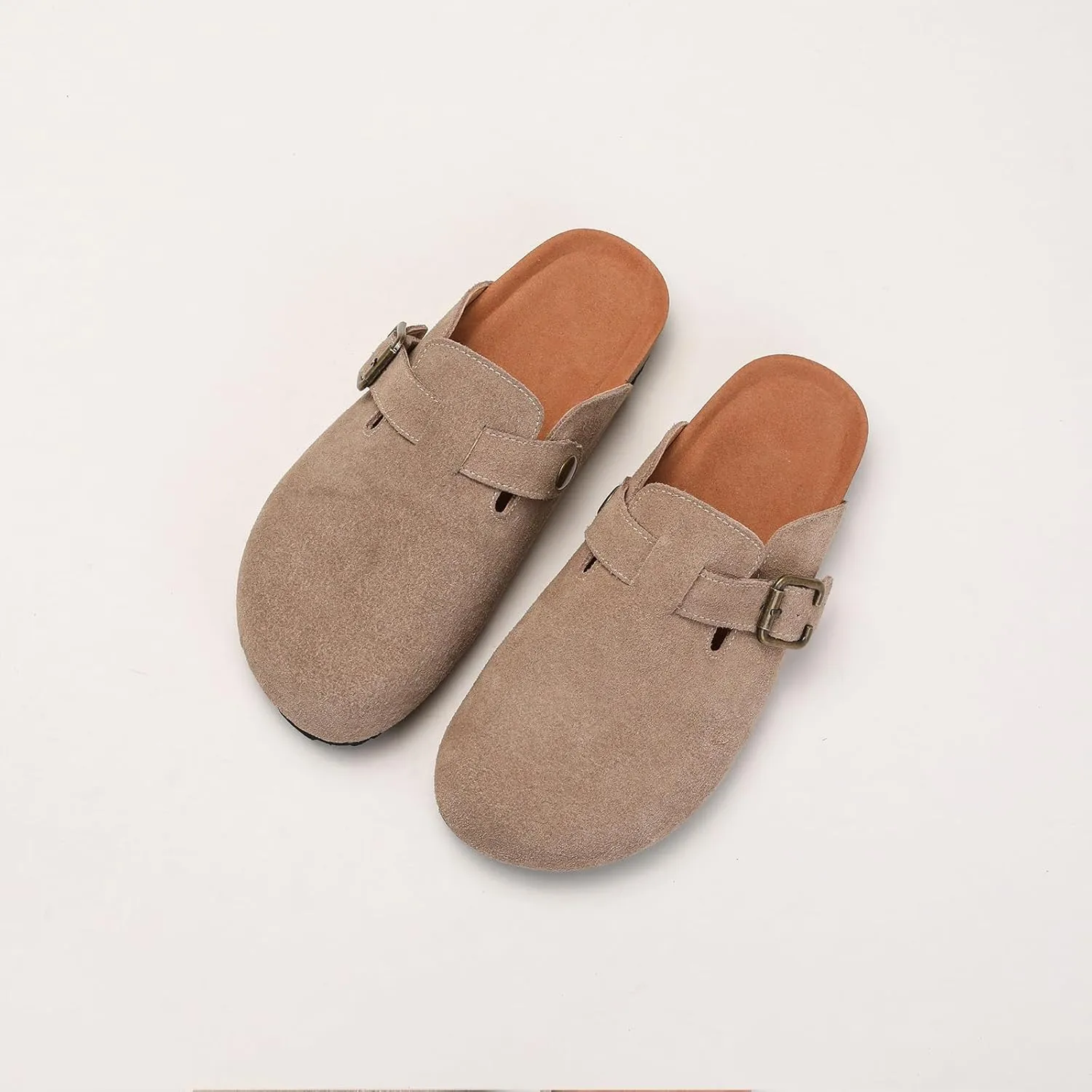Yenktwei Women's Suede Clogs Cork Footbed Mule Shoes for Women Casual Slip-On Sandals with Arch Support