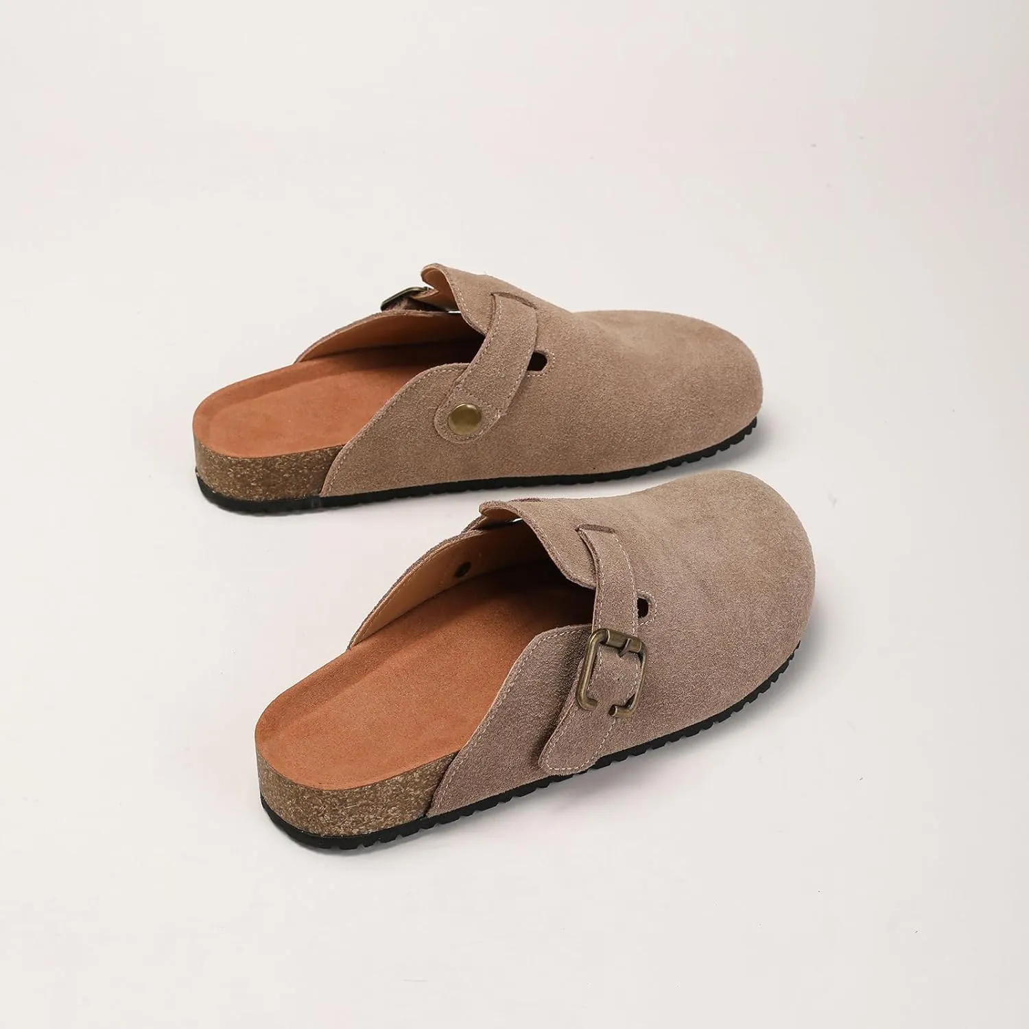 Yenktwei Women's Suede Clogs Cork Footbed Mule Shoes for Women Casual Slip-On Sandals with Arch Support