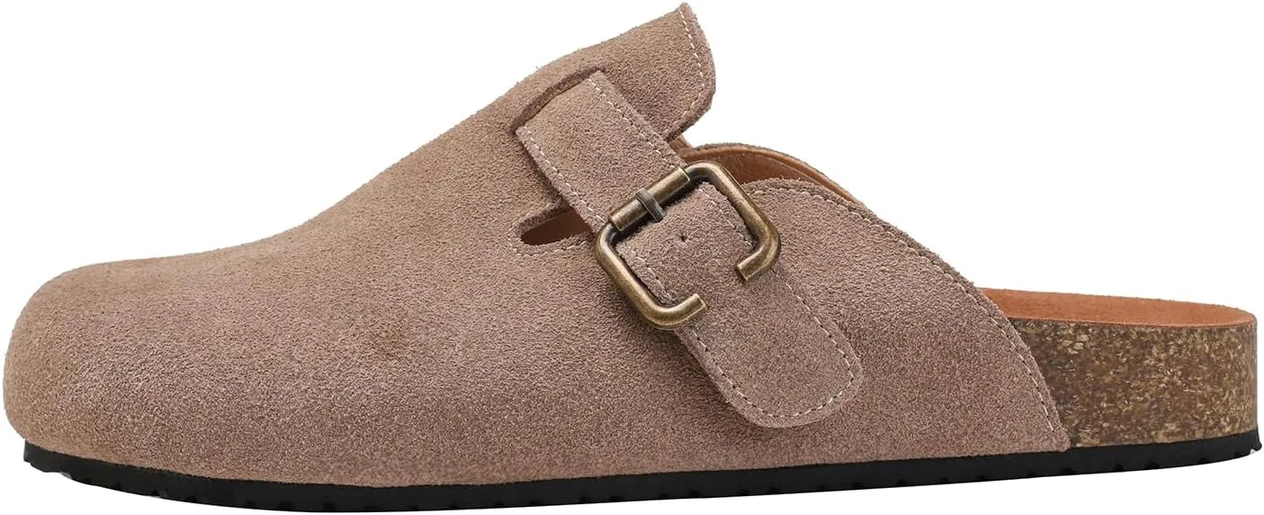 Yenktwei Women's Suede Clogs Cork Footbed Mule Shoes for Women Casual Slip-On Sandals with Arch Support
