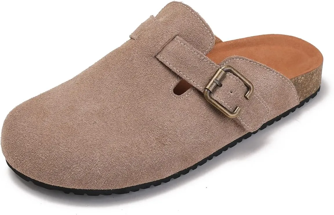 Yenktwei Women's Suede Clogs Cork Footbed Mule Shoes for Women Casual Slip-On Sandals with Arch Support