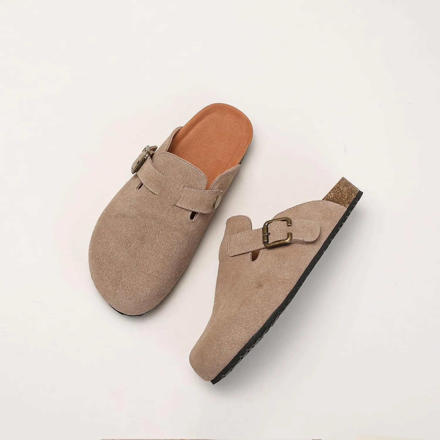 Yenktwei Women's Suede Clogs Cork Footbed Mule Shoes for Women Casual Slip-On Sandals with Arch Support
