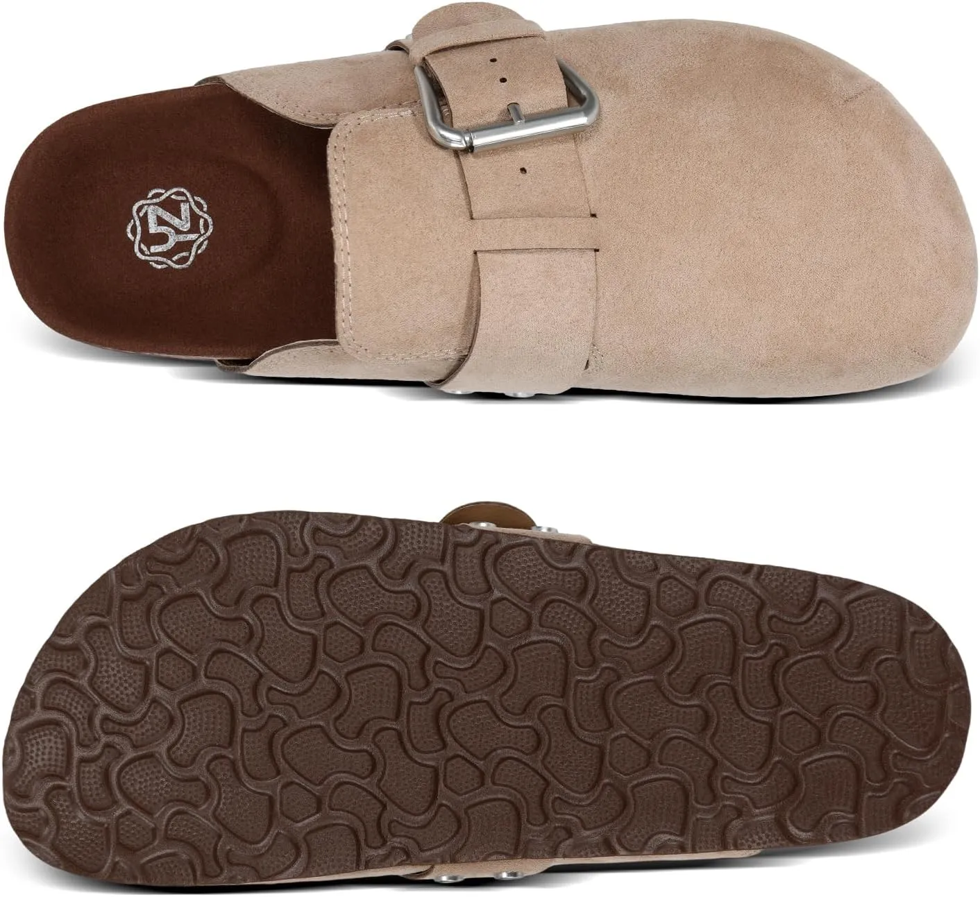 YZ Women's Faux Suede Clogs Leather Mules Adjustable Buckle Slip on Cork Footbed Home Clog Slippers with Arch Support
