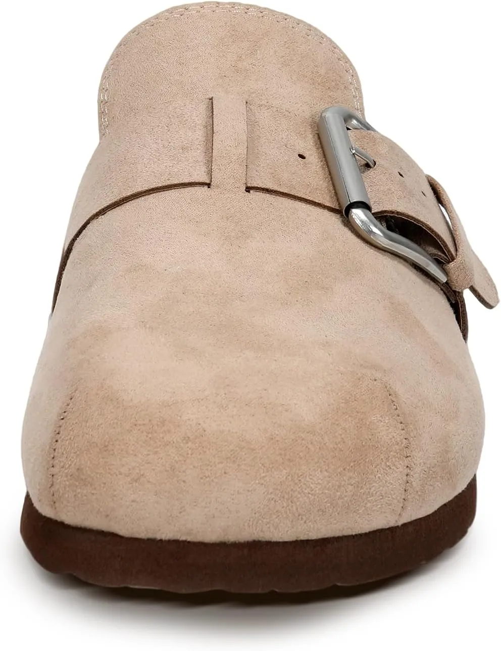 YZ Women's Faux Suede Clogs Leather Mules Adjustable Buckle Slip on Cork Footbed Home Clog Slippers with Arch Support