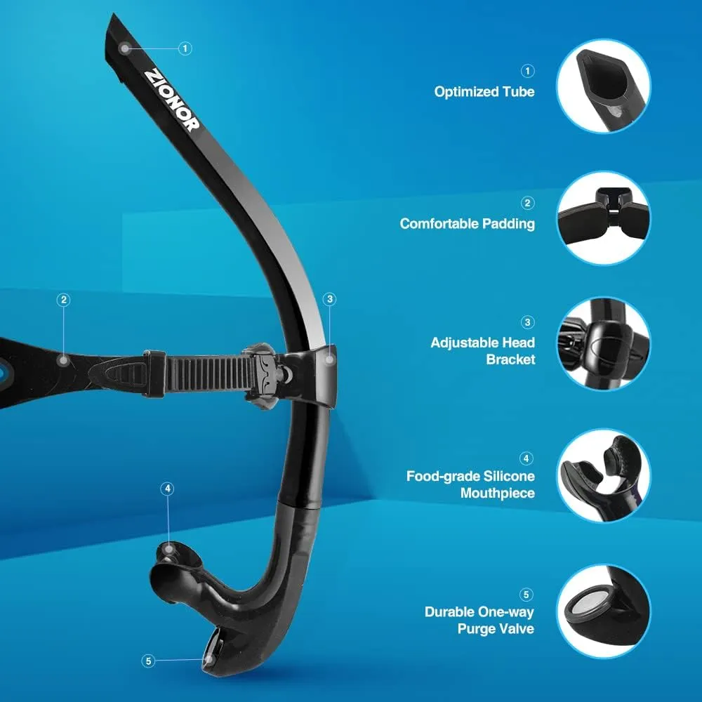 ZIONOR Snorkel Lap Swimming Swimmer Training Diving Snorkeling Comfortable Mouthpiece One-Way Purge Valve for Pool Open Water