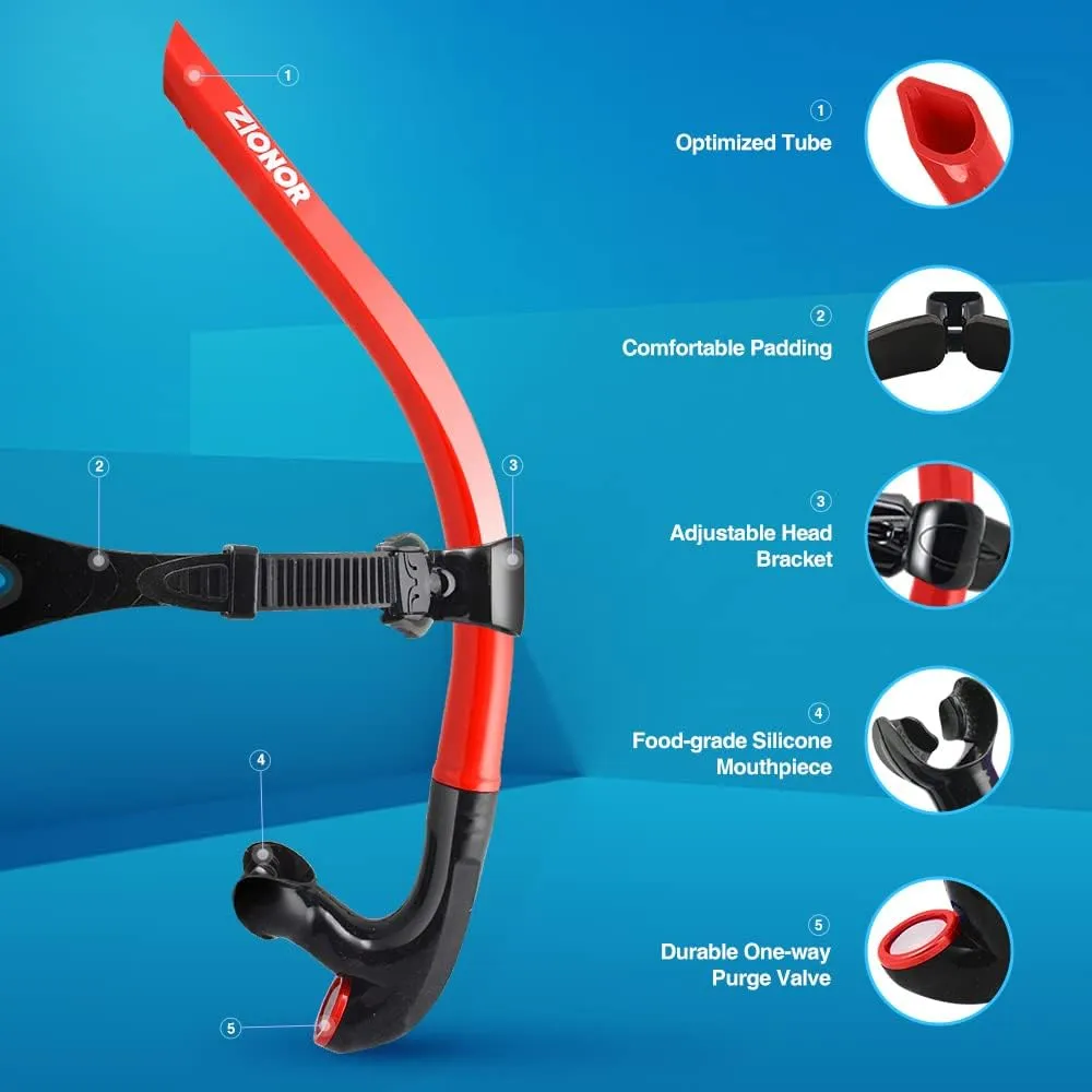 ZIONOR Snorkel Lap Swimming Swimmer Training Diving Snorkeling Comfortable Mouthpiece One-Way Purge Valve for Pool Open Water