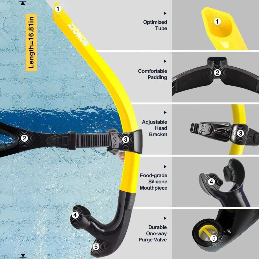 ZIONOR Snorkel Lap Swimming Swimmer Training Diving Snorkeling Comfortable Mouthpiece One-Way Purge Valve for Pool Open Water