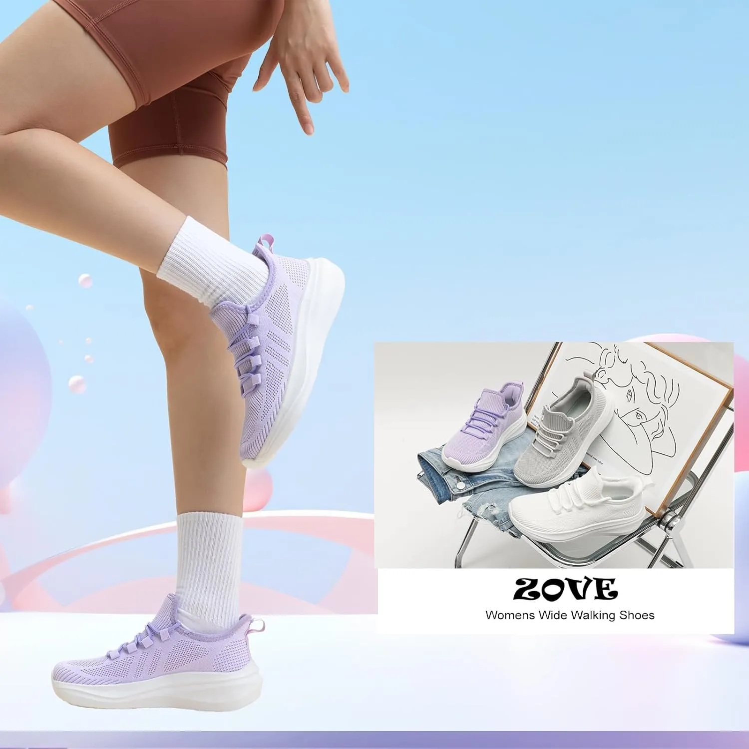 ZOVE Wide Toe Box Shoes Women Extra Wide Width Tennis Sneakers Ultra Light Running Shoes for Women Non-Slip Diabetic Walking Gym Workout Trainer