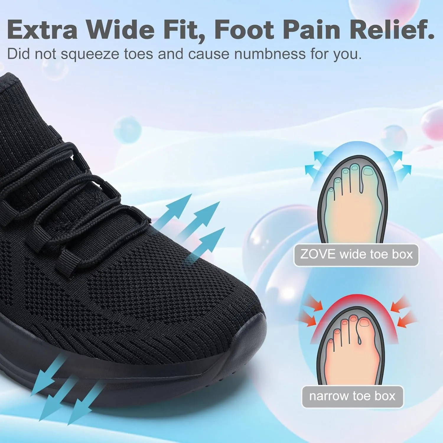 ZOVE Wide Toe Box Shoes Women Extra Wide Width Tennis Sneakers Ultra Light Running Shoes for Women Non-Slip Diabetic Walking Gym Workout Trainer