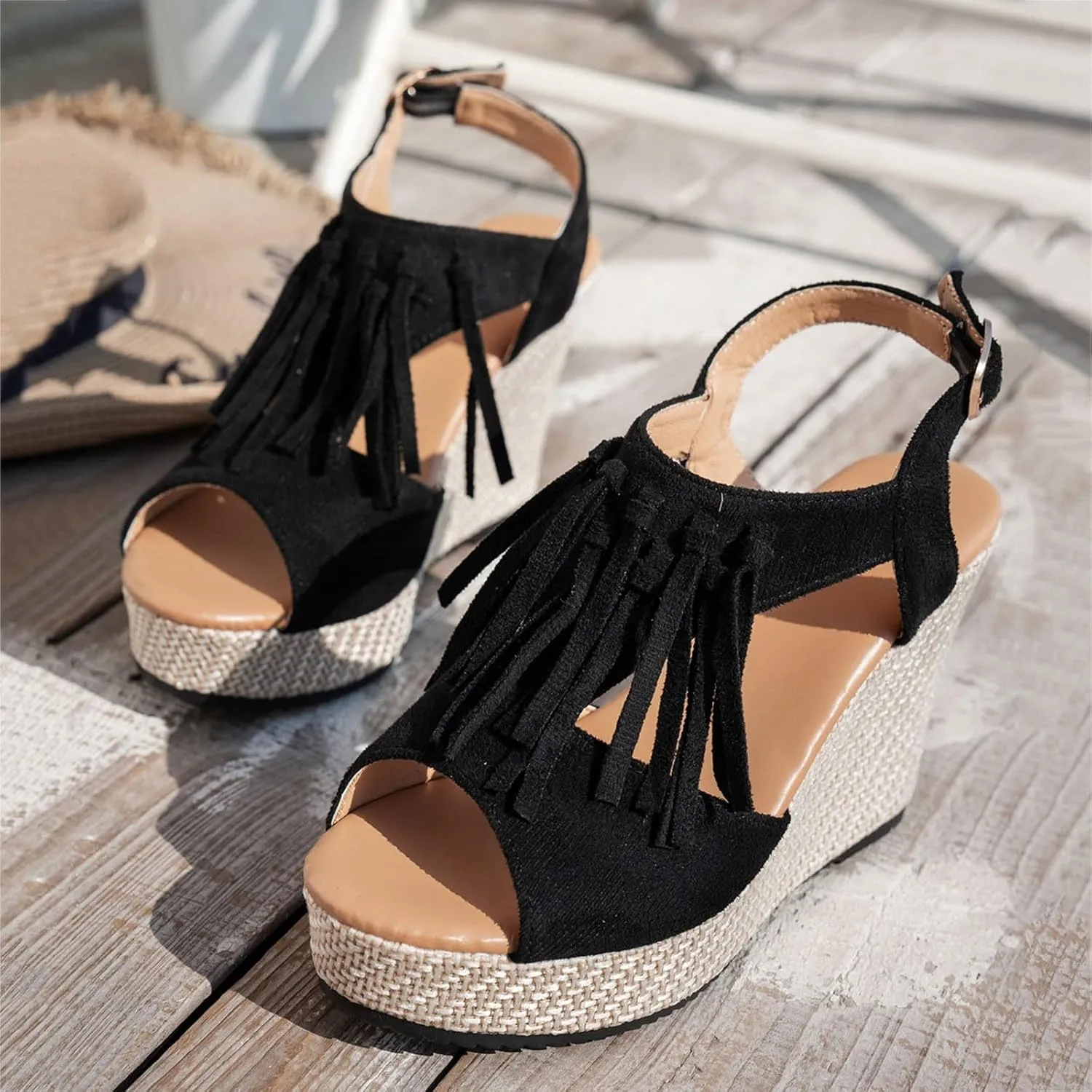 ZSpzx Women Wedge Sandals 2025,Boho Comfortable Non-Slip Walking Footwear Breathable Ladies Dress Dance Party Casual Shoe Ankle Strap Peep Toe Daily Wear Height Increase Vacation Slippers