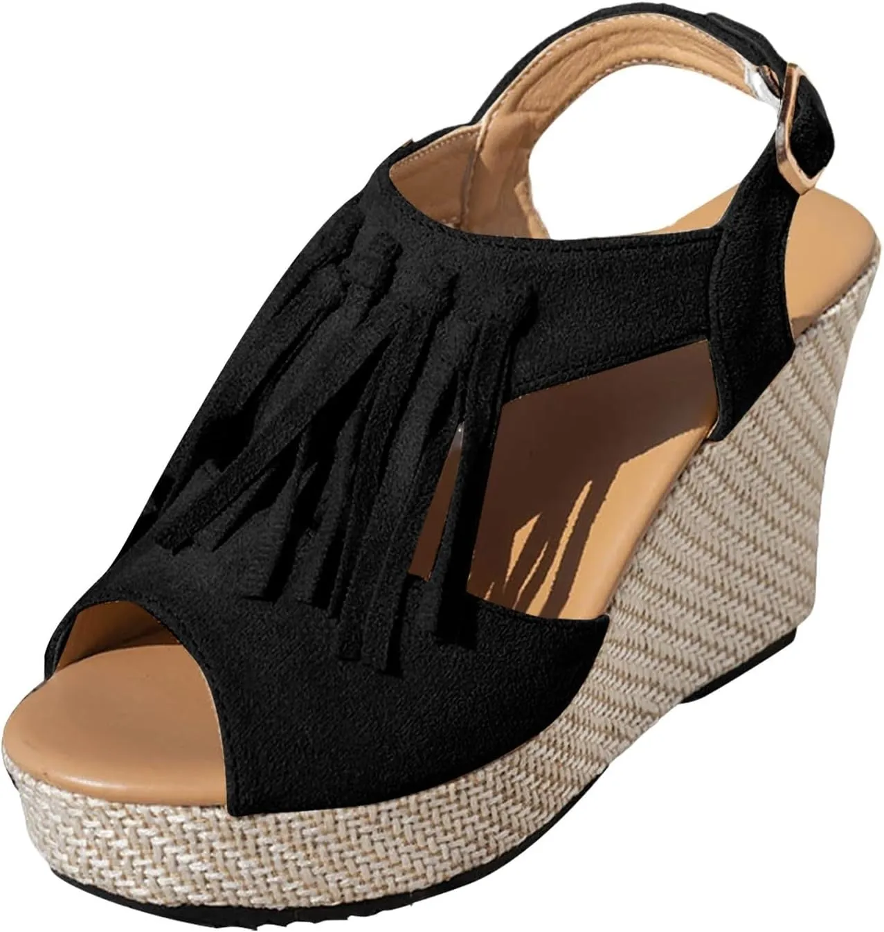 ZSpzx Women Wedge Sandals 2025,Boho Comfortable Non-Slip Walking Footwear Breathable Ladies Dress Dance Party Casual Shoe Ankle Strap Peep Toe Daily Wear Height Increase Vacation Slippers