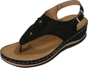 ZSpzx Women Wedge Sandals 2025,Fashion Cut-Out Cute Flower Walking Footwear Breathable Non-Slip Casual Shoe Comfortable Ladies Dress Peep Toe Slides Outdoor Slip-On Slippers Arch Support Ankle Strap