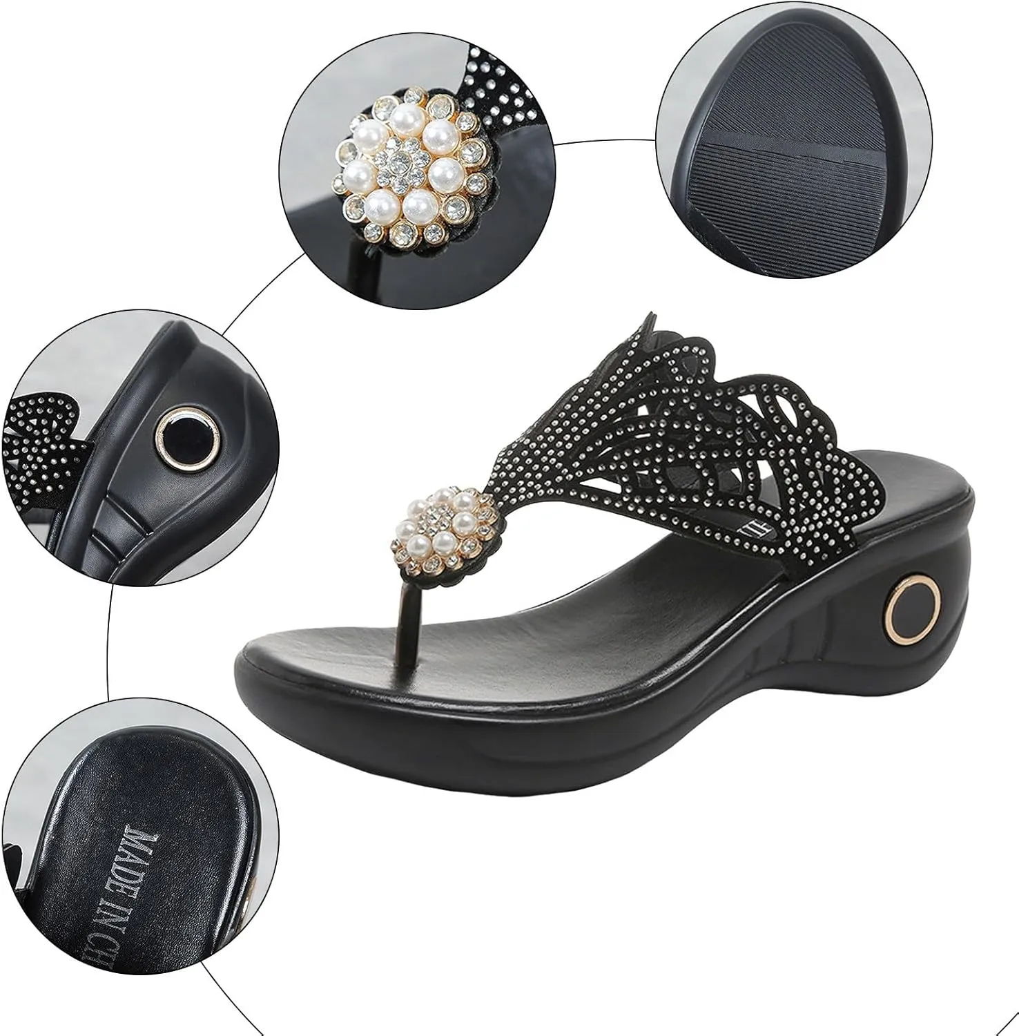 ZSpzx Women Wedge Sandals 2025,Rhinestone Flip Flops Soft Cushion Orthopedic Slides Comfortable Wedges Heel Shoes Arch Support Breathable Non-Slip Walking Footwear Peep Toe Daily Wear Indoor/Outdoor