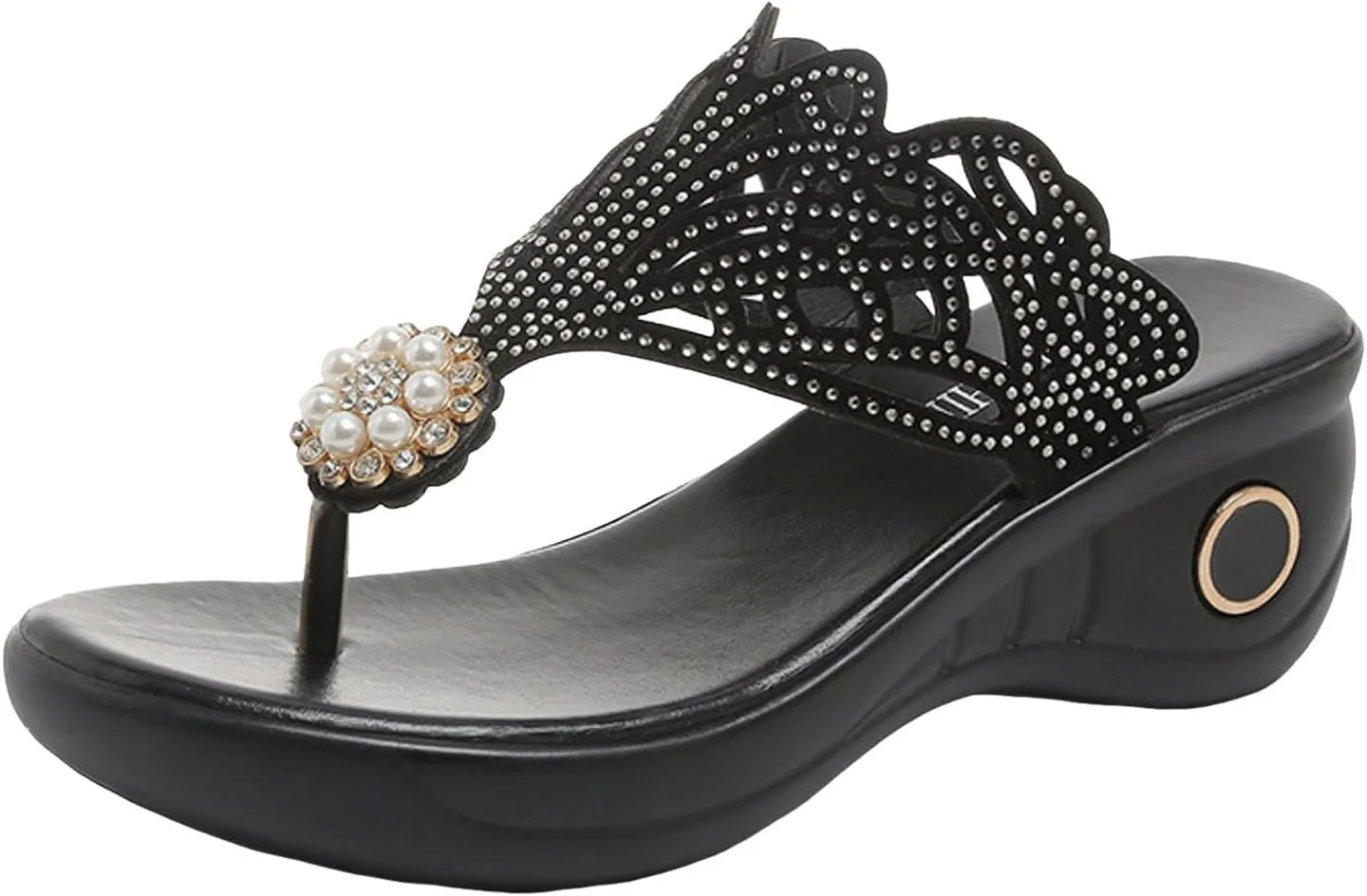 ZSpzx Women Wedge Sandals 2025,Rhinestone Flip Flops Soft Cushion Orthopedic Slides Comfortable Wedges Heel Shoes Arch Support Breathable Non-Slip Walking Footwear Peep Toe Daily Wear Indoor/Outdoor
