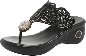 ZSpzx Women Wedge Sandals 2025,Rhinestone Flip Flops Soft Cushion Orthopedic Slides Comfortable Wedges Heel Shoes Arch Support Breathable Non-Slip Walking Footwear Peep Toe Daily Wear Indoor/Outdoor