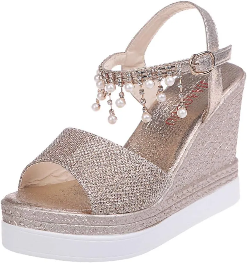 ZSpzx Women Wedge Sandals 2025,Summer Wedding High Heel Shoe Adjustable Buckle Indoor/Outdoor Daily Wear Height Increase Walking Footwear Breathable Comfortable Arch Support Casual Shoes