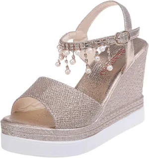 ZSpzx Women Wedge Sandals 2025,Summer Wedding High Heel Shoe Adjustable Buckle Indoor/Outdoor Daily Wear Height Increase Walking Footwear Breathable Comfortable Arch Support Casual Shoes