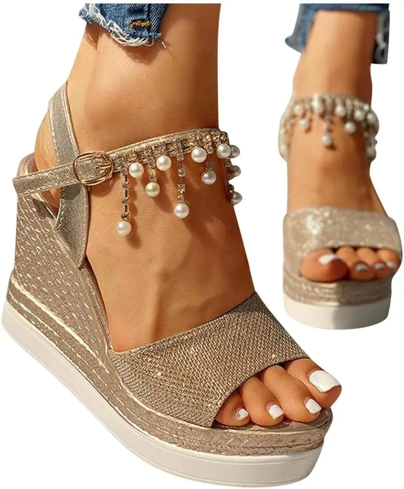ZSpzx Women Wedge Sandals 2025,Summer Wedding High Heel Shoe Adjustable Buckle Indoor/Outdoor Daily Wear Height Increase Walking Footwear Breathable Comfortable Arch Support Casual Shoes