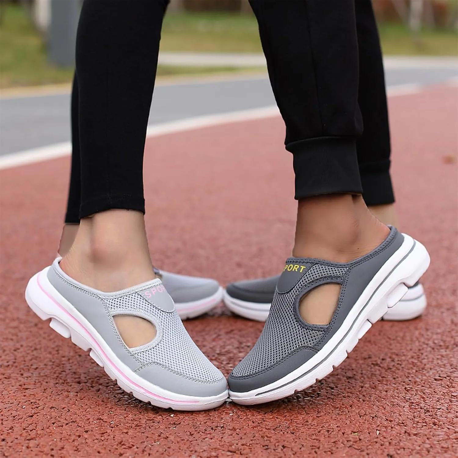 ZWRXW Mules for Women Breathable Mesh Walking Mules Sneakers Open Back Slip On Shoes Lightweight Breathable Comfortable Walking Shoes Closed Toe Slides with Arch Support Orthopedic Slippers
